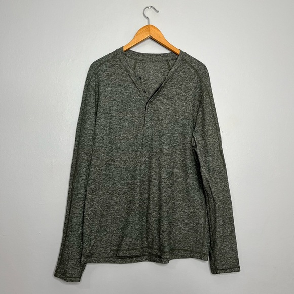 Lululemon Mens Surge Soft Long Sleeve Heathered Gator Green Henley I - Picture 7 of 12